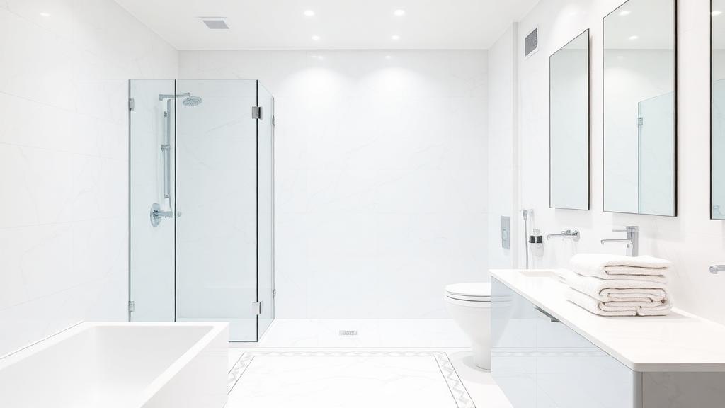 Sparkling clean bathroom in a Dallas apartment with hard-water-free shower glass
