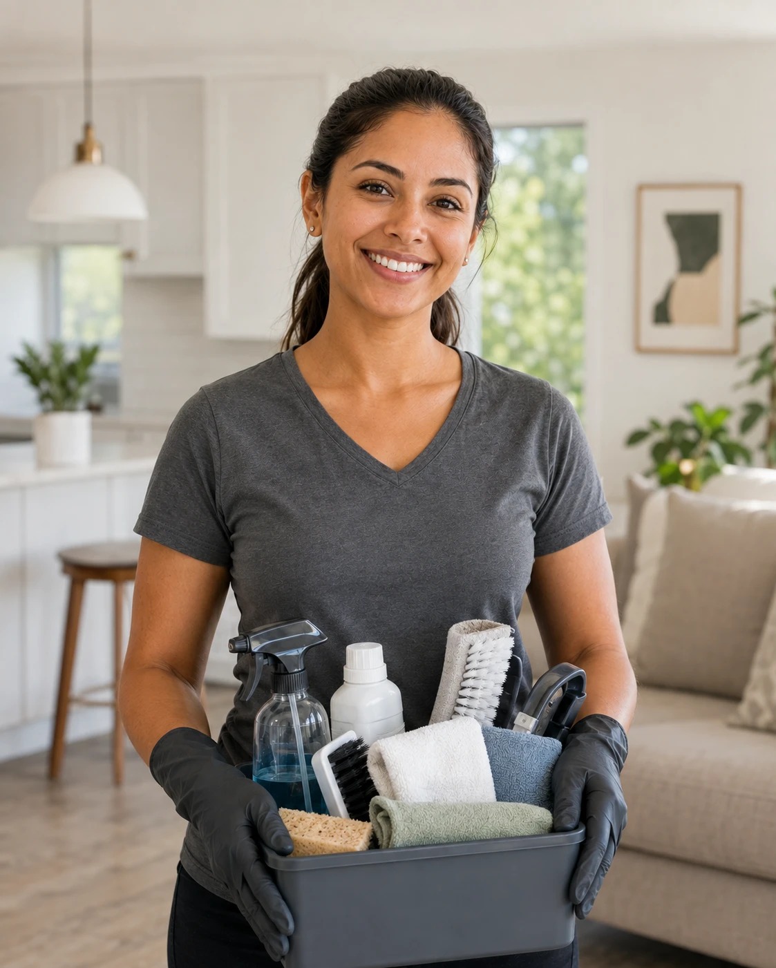 An independent cleaner with her own supplies