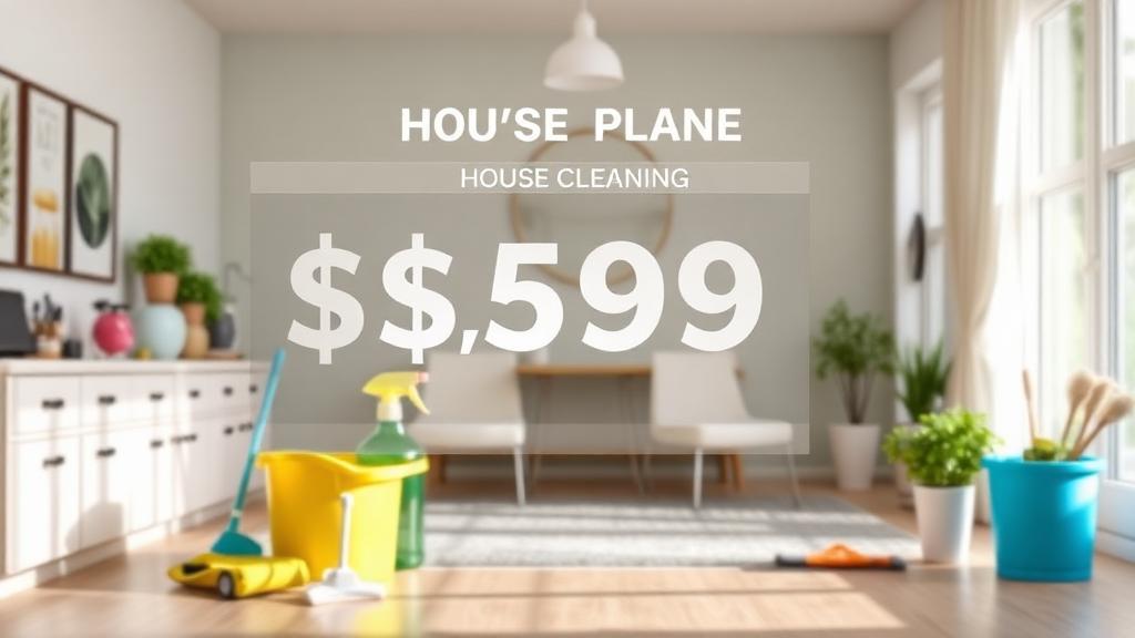 House cleaning pricing guide with cleaning supplies in modern home