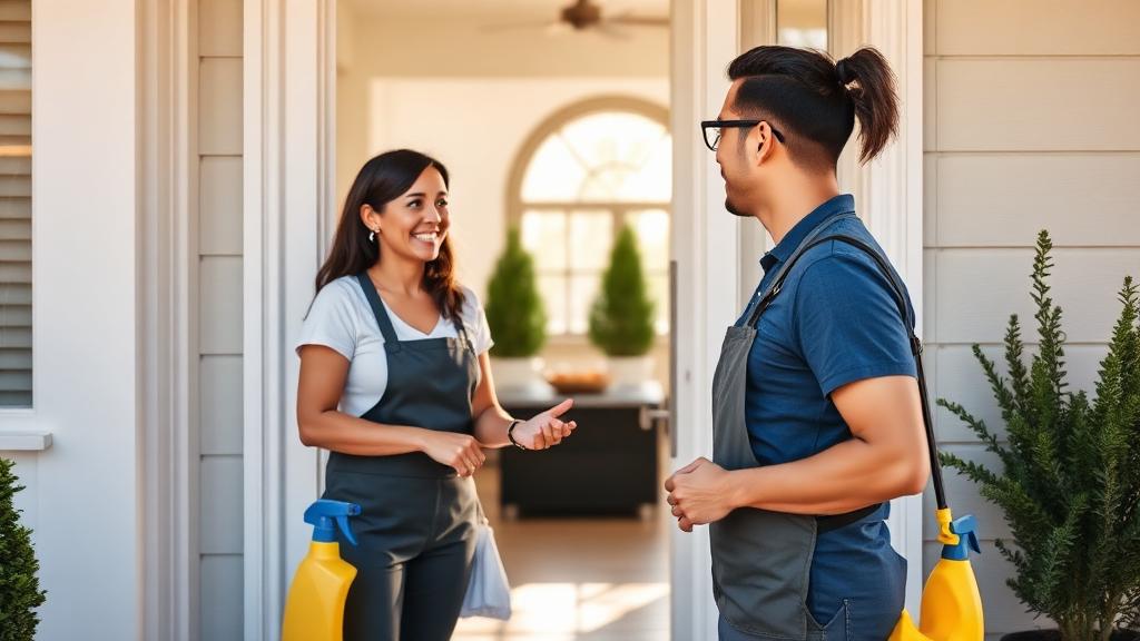 Independent cleaning professional arriving for a booked home cleaning in Dallas–Fort Worth