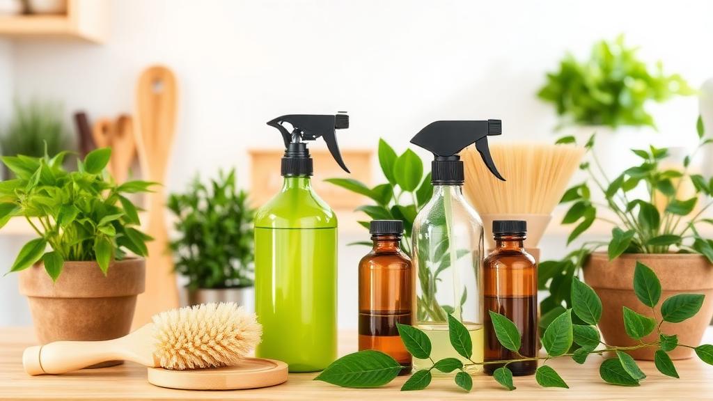 Eco-friendly green cleaning products with plants and natural ingredients