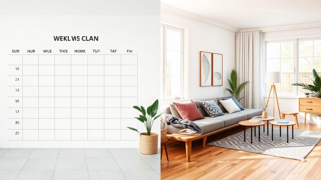 Calendar showing weekly vs biweekly cleaning schedule with clean home